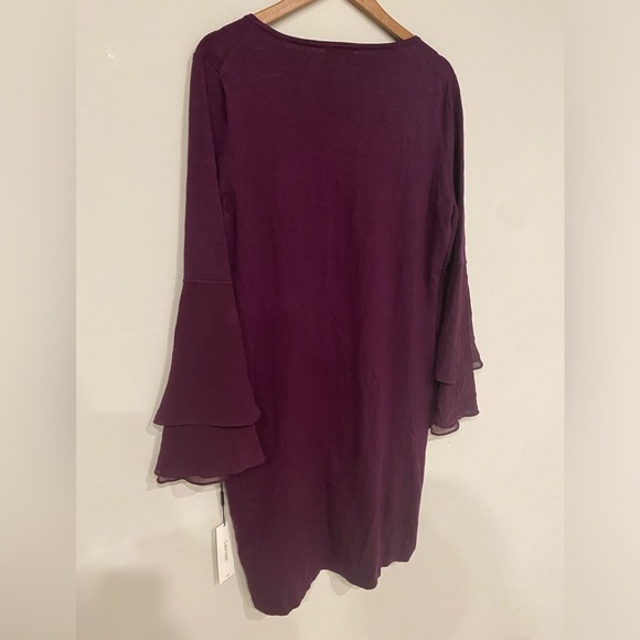 Calvin Klein - Plum Knit Body Con Dress with ruffle bell sleeves - Picture 6 of 12